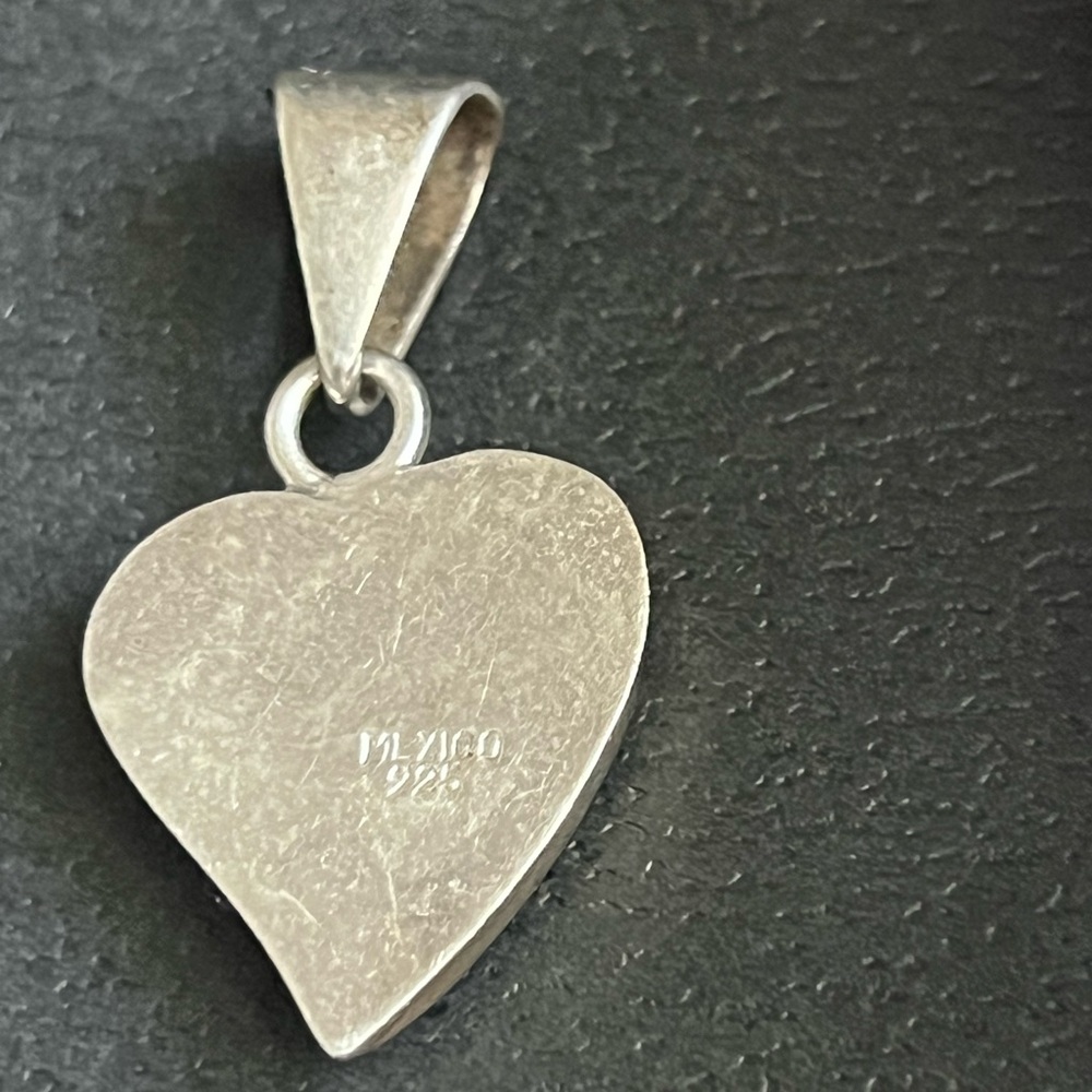 Sterling Silver 925 Turquoise Inlay Heart Pendant for Necklace Necklace - Picture 5 of 5